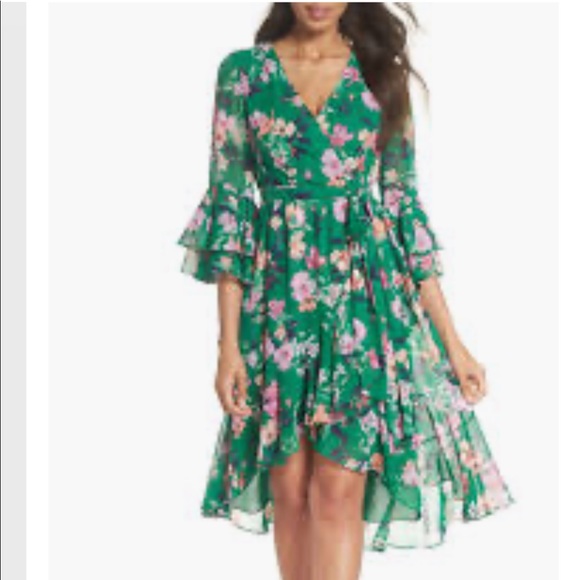 Eliza J Green Floral Ruffle Maxi Dress 
